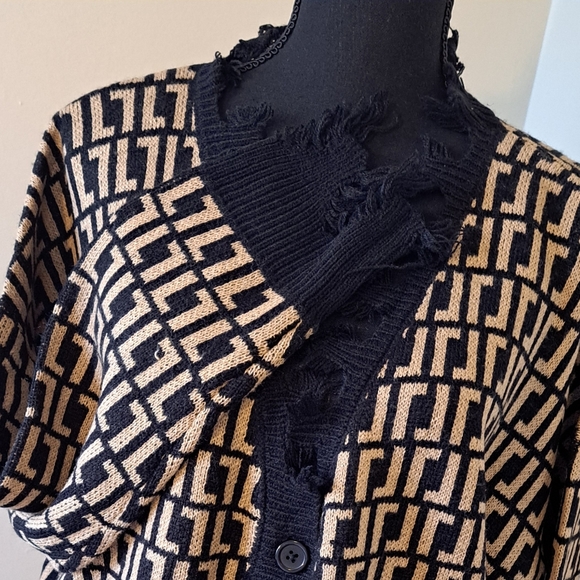 3X Geometric Print Distressed Trendy Threads | Cardigan |Black Bronze/Gold | NWT - Picture 8 of 16